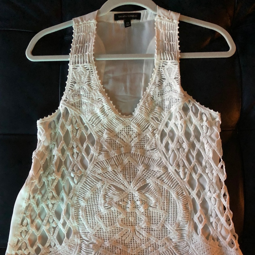 Banana Republic Hand Crocheted White Racerback Top